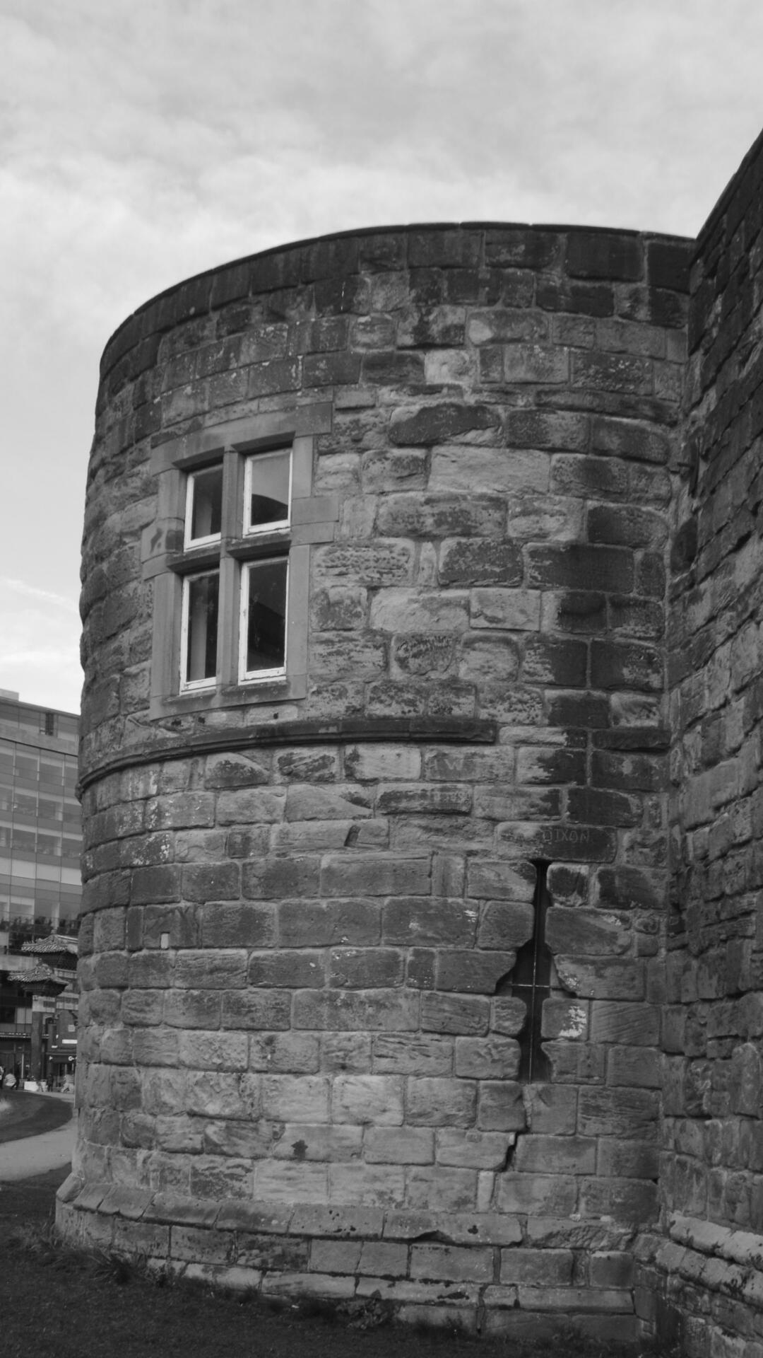 Black and white image of the Morden Tower, Newcastle